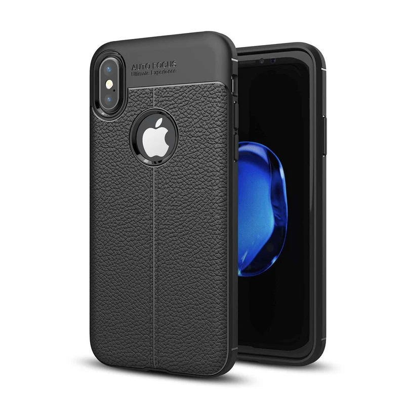 Cadorabo Hülle kompatibel mit Apple iPhone X / XS Schutzhülle aus TPU Silikon mit edler Kunstleder-Applikation