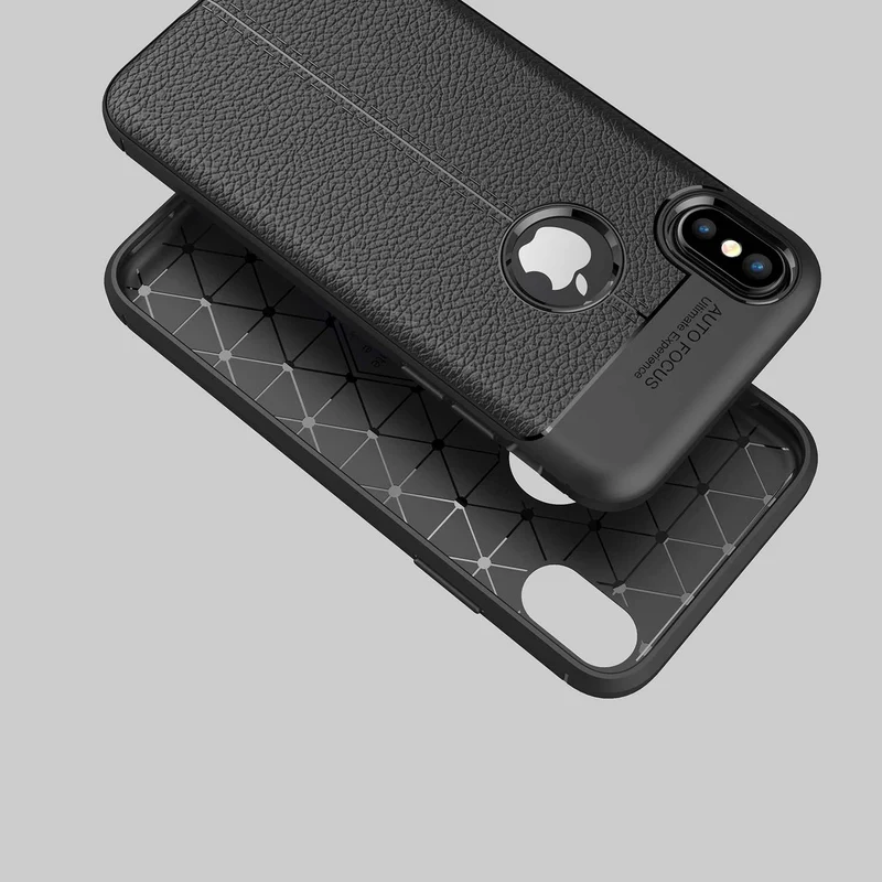 Cadorabo Hülle kompatibel mit Apple iPhone X / XS Schutzhülle aus TPU Silikon mit edler Kunstleder-Applikation