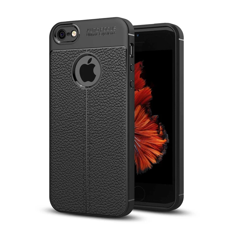 Cadorabo Hülle kompatibel mit Apple iPhone 5 / 5S / SE 2016 Schutzhülle aus TPU Silikon mit edler Kunstleder-Applikation