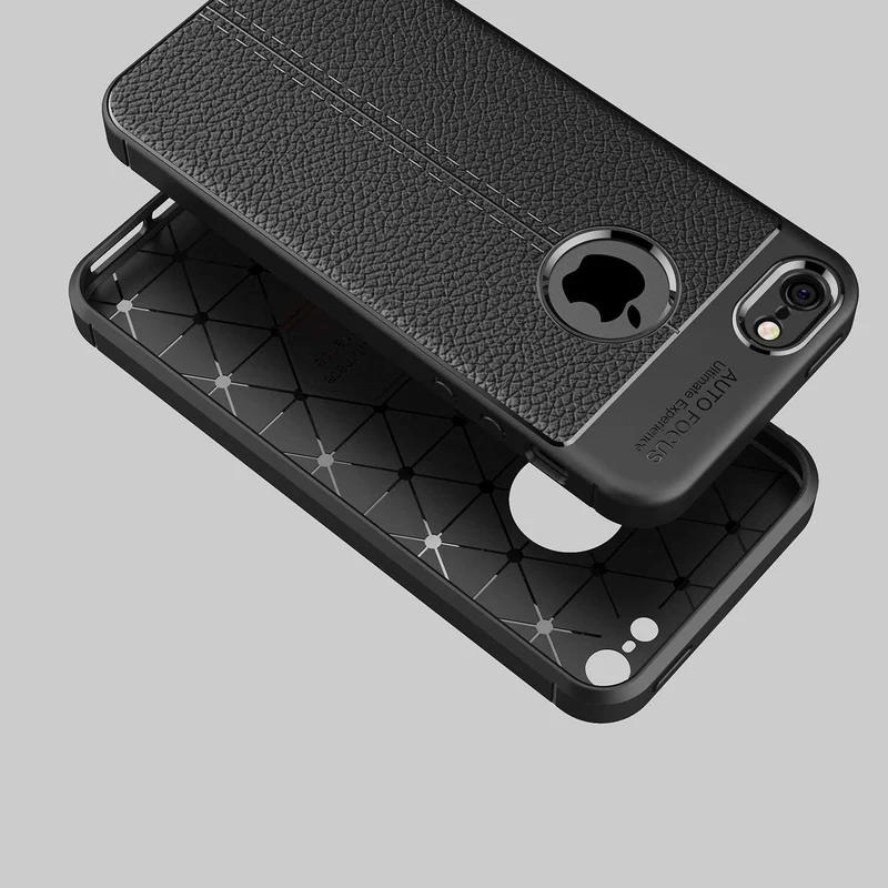 Cadorabo Hülle kompatibel mit Apple iPhone 5 / 5S / SE 2016 Schutzhülle aus TPU Silikon mit edler Kunstleder-Applikation