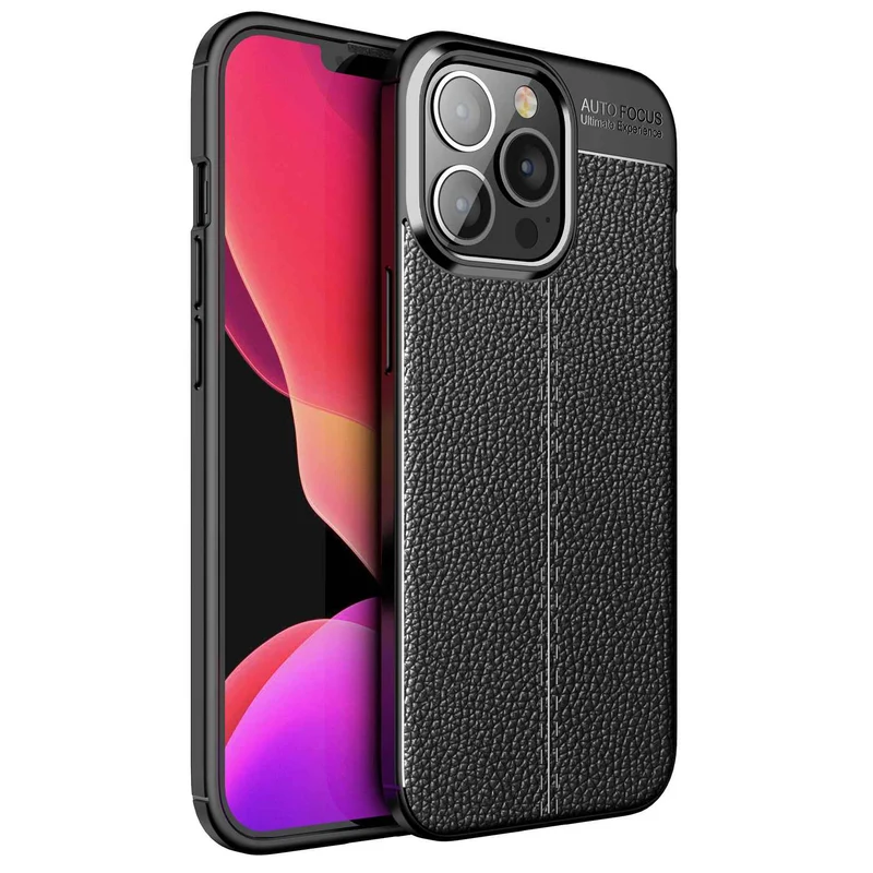 Cadorabo Hülle kompatibel mit Apple iPhone 13 PRO Schutzhülle aus TPU Silikon mit edler Kunstleder-Applikation