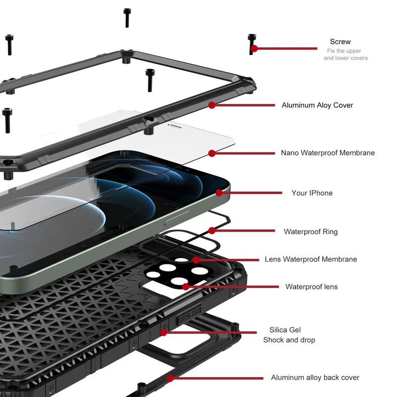 Cadorabo Hülle kompatibel mit Apple iPhone 12 PRO Robuster 360° Rundumschutz mit Displayschutz - Stoßfeste Outdoor Heavy Duty Schutzhülle