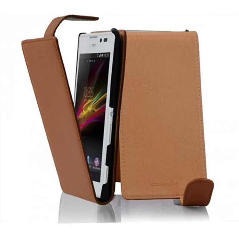 Cadorabo Hülle kompatibel mit Sony Xperia C Schutzhülle im Flip Design aus strukturiertem Kunstleder