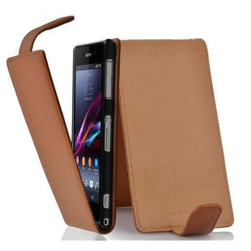 Cadorabo Hülle kompatibel mit Sony Xperia Z1 Schutzhülle im Flip Design aus strukturiertem Kunstleder