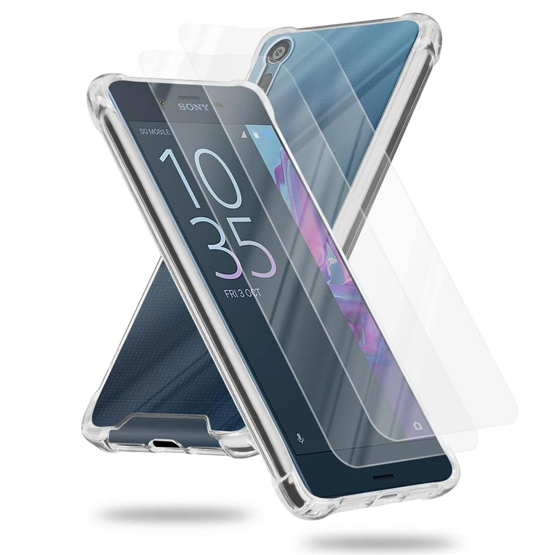 Cadorabo Hülle und 2x Tempered Schutzglas kompatibel mit Sony Xperia XZ / XZs Hybrid Schutzhülle mit TPU Silikon-Rand und Acryl-Glas-Rücken