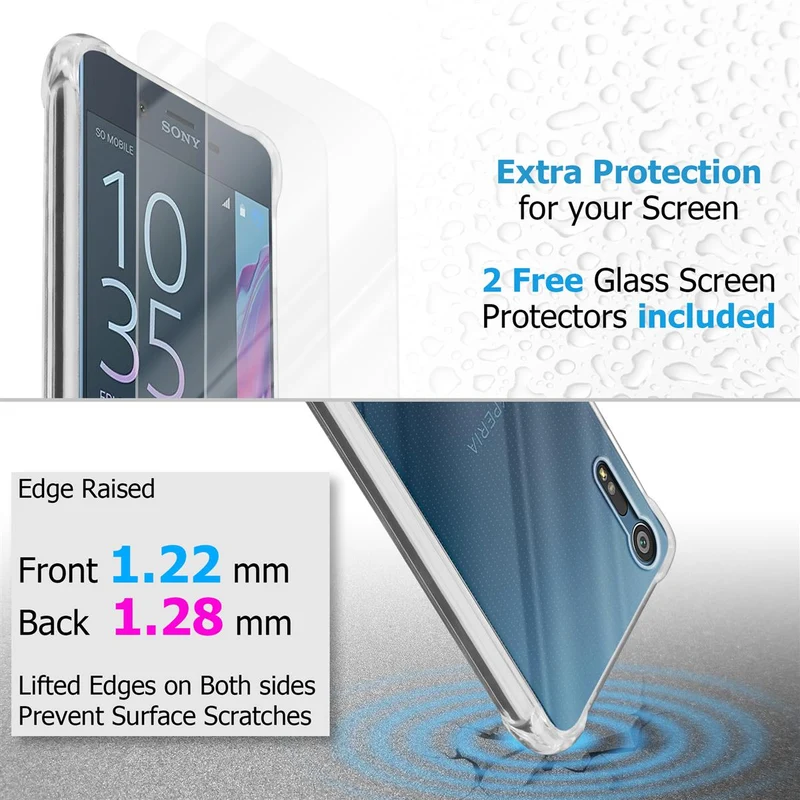 Cadorabo Hülle und 2x Tempered Schutzglas kompatibel mit Sony Xperia XZ / XZs Hybrid Schutzhülle mit TPU Silikon-Rand und Acryl-Glas-Rücken