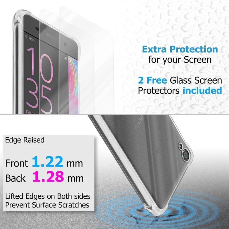 Cadorabo Hülle und 2x Tempered Schutzglas kompatibel mit Sony Xperia XA Hybrid Schutzhülle mit TPU Silikon-Rand und Acryl-Glas-Rücken