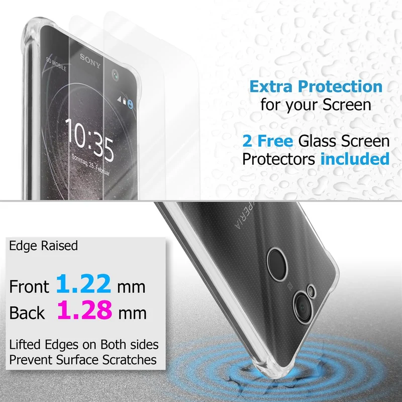 Cadorabo Hülle und 2x Tempered Schutzglas kompatibel mit Sony Xperia XA2 Hybrid Schutzhülle mit TPU Silikon-Rand und Acryl-Glas-Rücken