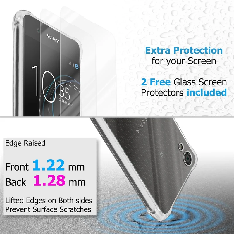 Cadorabo Hülle und 2x Tempered Schutzglas kompatibel mit Sony Xperia XA1 Hybrid Schutzhülle mit TPU Silikon-Rand und Acryl-Glas-Rücken