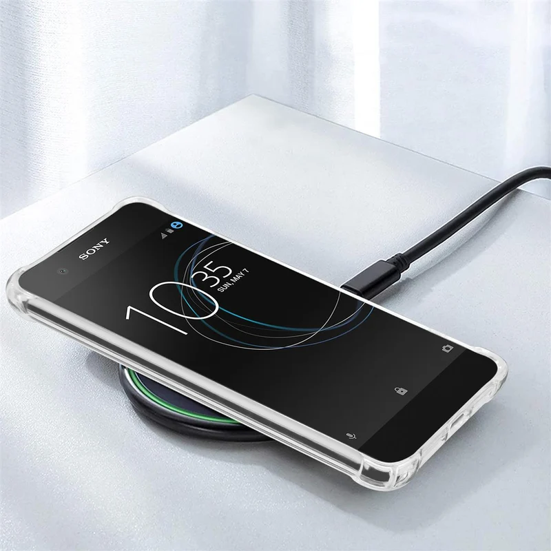 Cadorabo Hülle und 2x Tempered Schutzglas kompatibel mit Sony Xperia XA1 Hybrid Schutzhülle mit TPU Silikon-Rand und Acryl-Glas-Rücken
