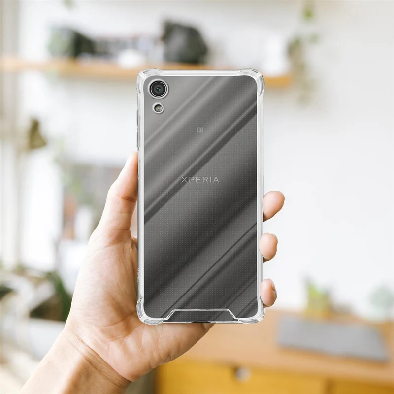 Cadorabo Hülle und 2x Tempered Schutzglas kompatibel mit Sony Xperia XA1 Hybrid Schutzhülle mit TPU Silikon-Rand und Acryl-Glas-Rücken