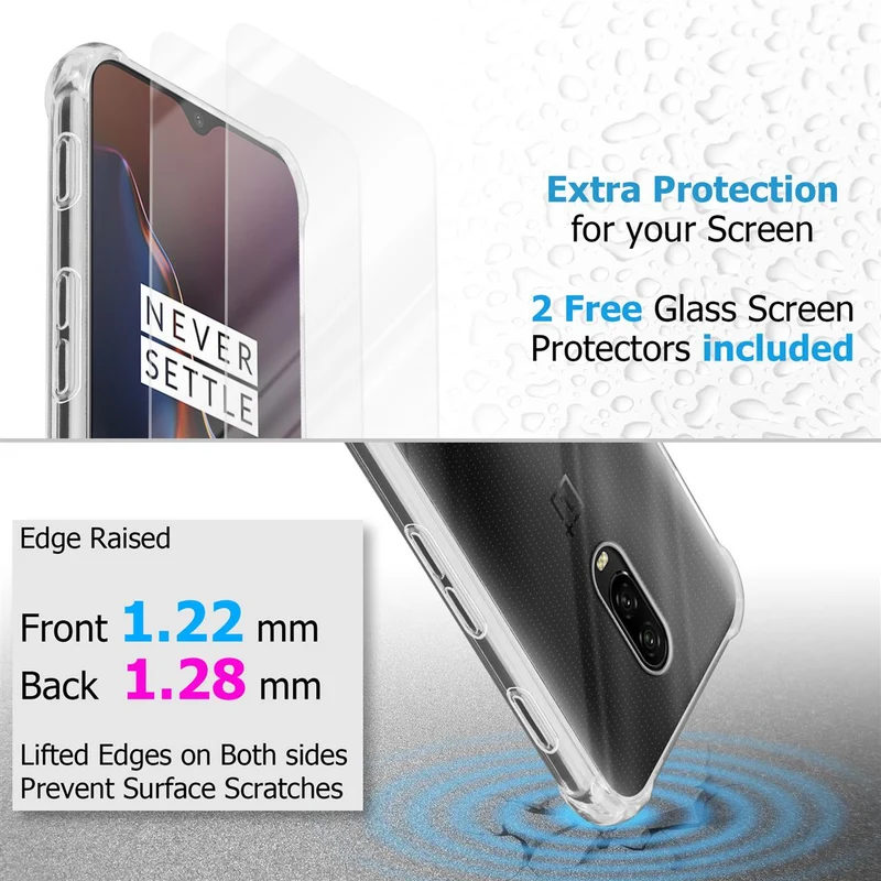 Cadorabo Hülle und 2x Tempered Schutzglas kompatibel mit OnePlus 6T Hybrid Schutzhülle mit TPU Silikon-Rand und Acryl-Glas-Rücken