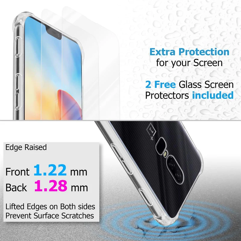Cadorabo Hülle und 2x Tempered Schutzglas kompatibel mit OnePlus 6 Hybrid Schutzhülle mit TPU Silikon-Rand und Acryl-Glas-Rücken