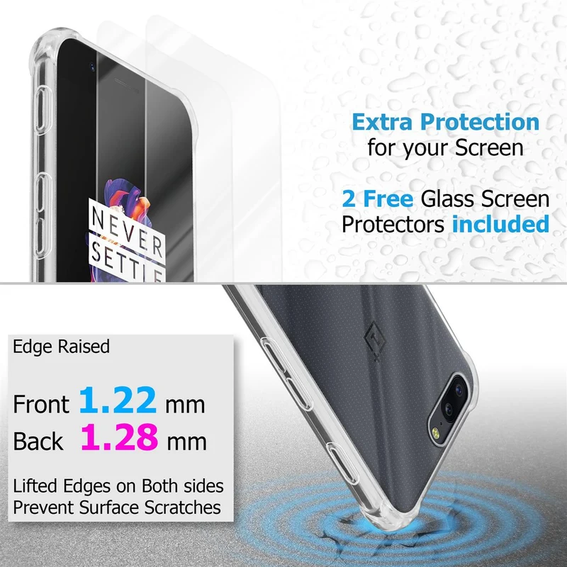 Cadorabo Hülle und 2x Tempered Schutzglas kompatibel mit OnePlus 5 Hybrid Schutzhülle mit TPU Silikon-Rand und Acryl-Glas-Rücken