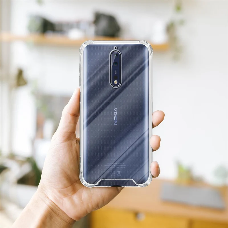 Cadorabo Hülle und 2x Tempered Schutzglas kompatibel mit Nokia 8 2017 Hybrid Schutzhülle mit TPU Silikon-Rand und Acryl-Glas-Rücken