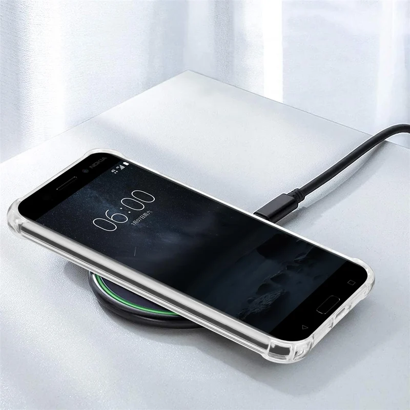 Cadorabo Hülle und 2x Tempered Schutzglas kompatibel mit Nokia 6 2017 Hybrid Schutzhülle mit TPU Silikon-Rand und Acryl-Glas-Rücken