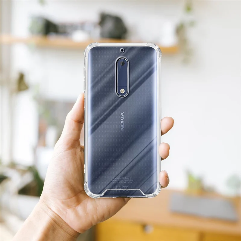 Cadorabo Hülle und 2x Tempered Schutzglas kompatibel mit Nokia 5 2017 Hybrid Schutzhülle mit TPU Silikon-Rand und Acryl-Glas-Rücken
