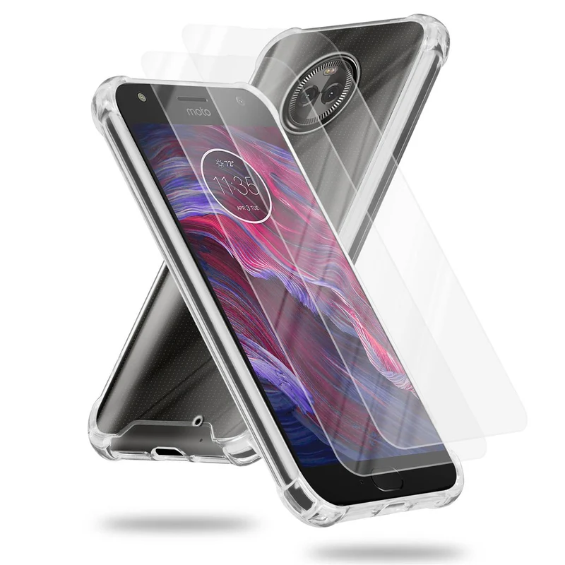 Cadorabo Hülle und 2x Tempered Schutzglas kompatibel mit Motorola MOTO X4 Hybrid Schutzhülle mit TPU Silikon-Rand und Acryl-Glas-Rücken