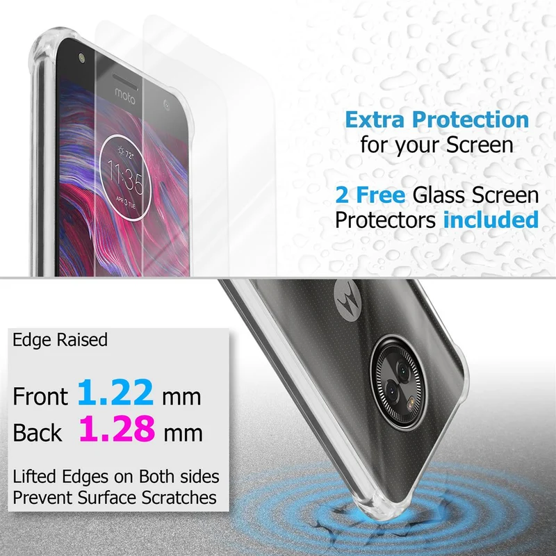Cadorabo Hülle und 2x Tempered Schutzglas kompatibel mit Motorola MOTO X4 Hybrid Schutzhülle mit TPU Silikon-Rand und Acryl-Glas-Rücken