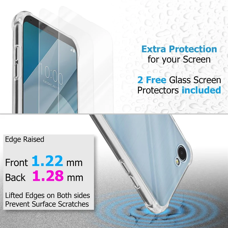 Cadorabo Hülle und 2x Tempered Schutzglas kompatibel mit LG Q6 / G6 MINI Hybrid Schutzhülle mit TPU Silikon-Rand und Acryl-Glas-Rücken