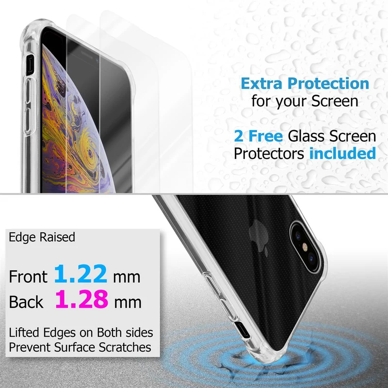 Cadorabo Hülle und 2x Tempered Schutzglas kompatibel mit Apple iPhone XS MAX Hybrid Schutzhülle mit TPU Silikon-Rand und Acryl-Glas-Rücken