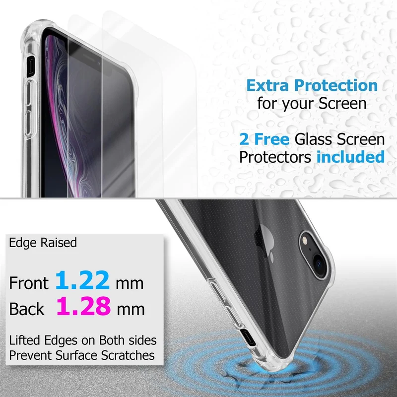 Cadorabo Hülle und 2x Tempered Schutzglas kompatibel mit Apple iPhone XR Hybrid Schutzhülle mit TPU Silikon-Rand und Acryl-Glas-Rücken