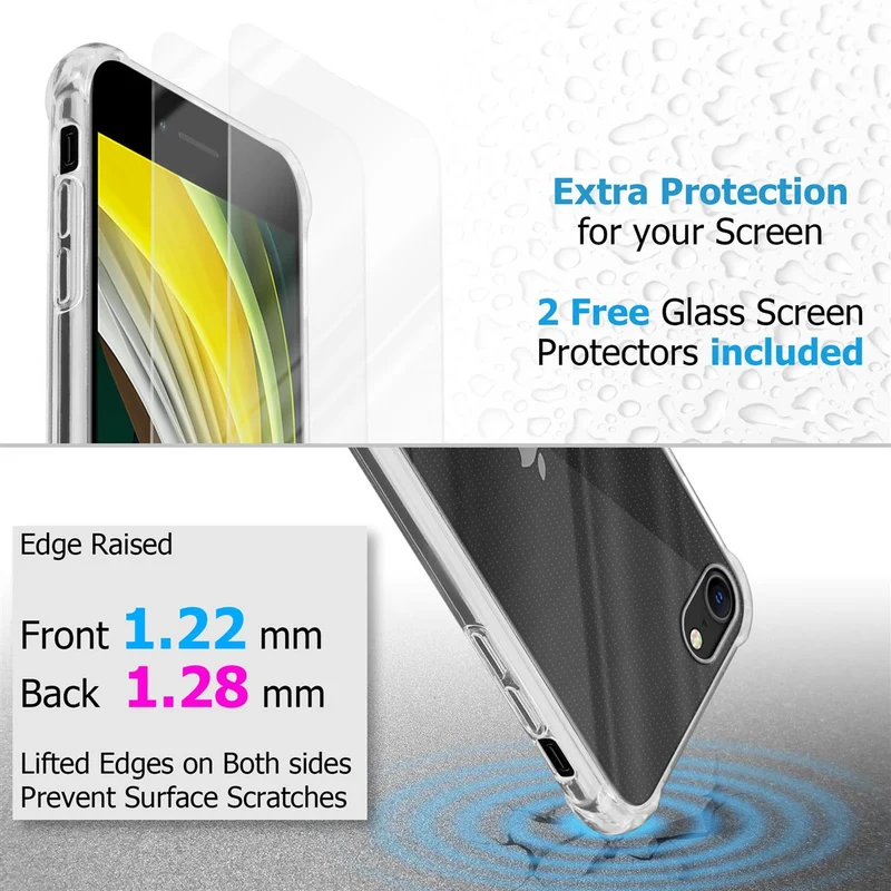 Cadorabo Hülle und 2x Tempered Schutzglas kompatibel mit Apple iPhone 7 / 7S / 8 / SE 2020 Hybrid Schutzhülle mit TPU Silikon-Rand und Acryl-Glas-Rücken