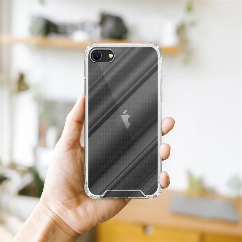 Cadorabo Hülle und 2x Tempered Schutzglas kompatibel mit Apple iPhone 7 / 7S / 8 / SE 2020 Hybrid Schutzhülle mit TPU Silikon-Rand und Acryl-Glas-Rücken
