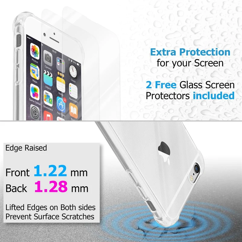 Cadorabo Hülle und 2x Tempered Schutzglas kompatibel mit Apple iPhone 6 / 6S Hybrid Schutzhülle mit TPU Silikon-Rand und Acryl-Glas-Rücken