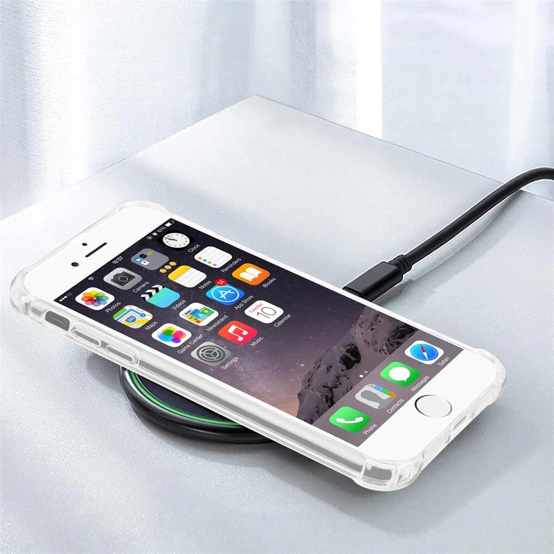 Cadorabo Hülle und 2x Tempered Schutzglas kompatibel mit Apple iPhone 6 / 6S Hybrid Schutzhülle mit TPU Silikon-Rand und Acryl-Glas-Rücken