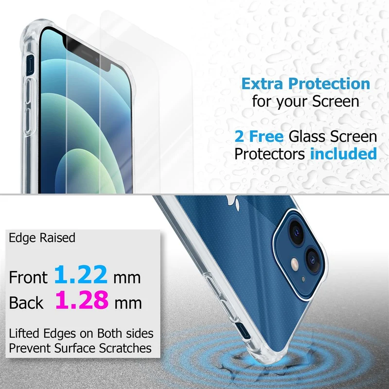 Cadorabo Hülle und 2x Tempered Schutzglas kompatibel mit Apple iPhone 12 MINI Hybrid Schutzhülle mit TPU Silikon-Rand und Acryl-Glas-Rücken
