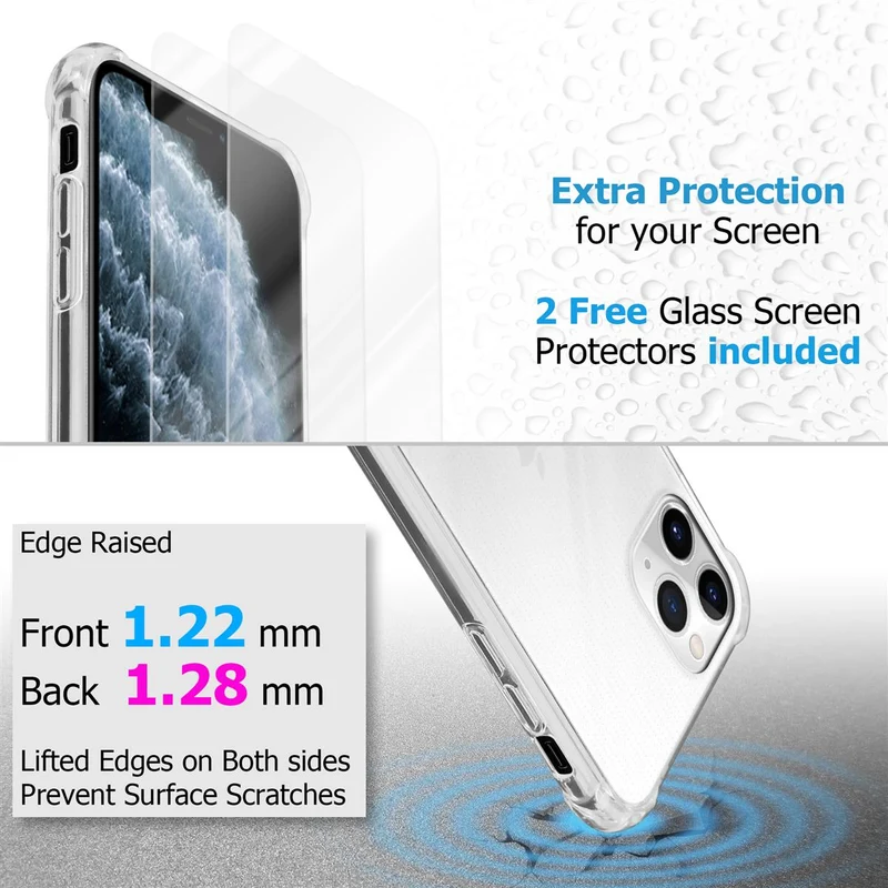 Cadorabo Hülle und 2x Tempered Schutzglas kompatibel mit Apple iPhone 11 PRO Hybrid Schutzhülle mit TPU Silikon-Rand und Acryl-Glas-Rücken
