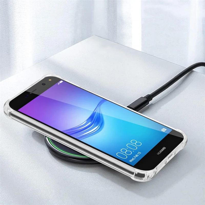 Cadorabo Hülle und 2x Tempered Schutzglas kompatibel mit Huawei Y5 2017 / Y6 2017 Hybrid Schutzhülle mit TPU Silikon-Rand und Acryl-Glas-Rücken