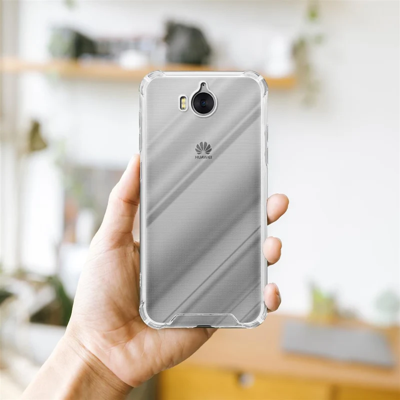 Cadorabo Hülle und 2x Tempered Schutzglas kompatibel mit Huawei Y5 2017 / Y6 2017 Hybrid Schutzhülle mit TPU Silikon-Rand und Acryl-Glas-Rücken