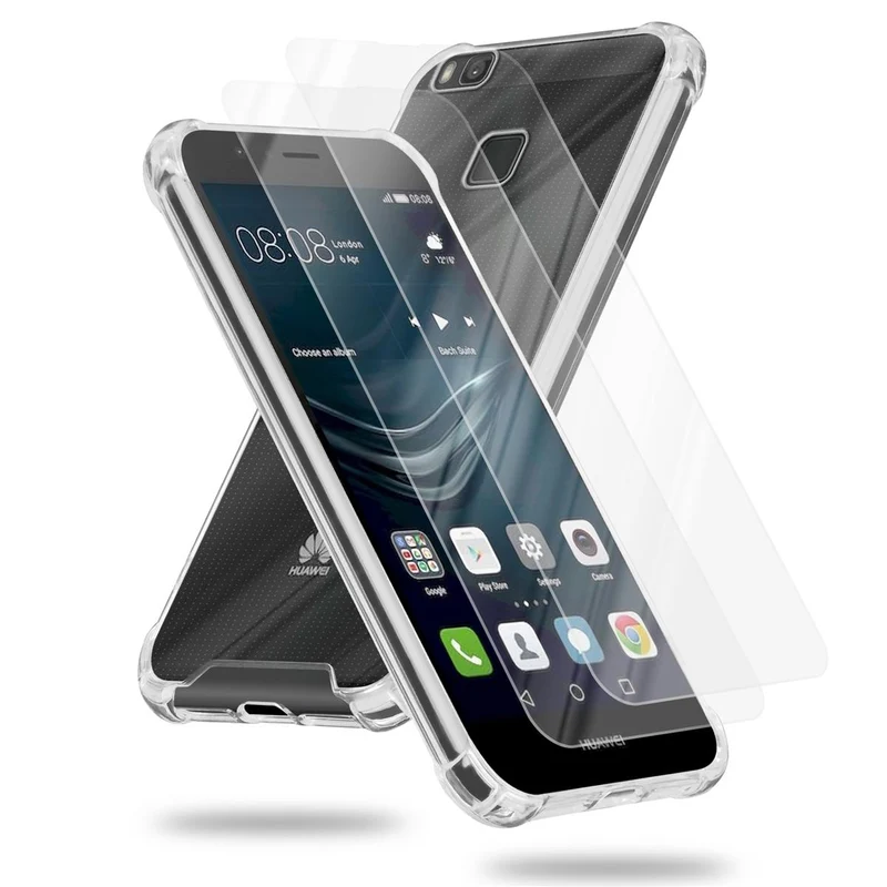 Cadorabo Hülle und 2x Tempered Schutzglas kompatibel mit Huawei P9 LITE 2016 / G9 LITE Hybrid Schutzhülle mit TPU Silikon-Rand und Acryl-Glas-Rücken