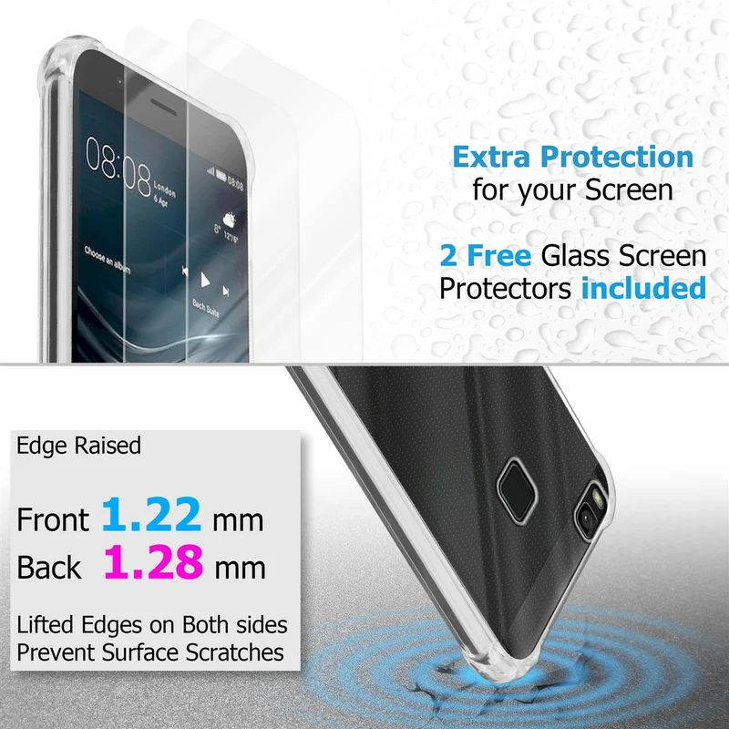 Cadorabo Hülle und 2x Tempered Schutzglas kompatibel mit Huawei P9 LITE 2016 / G9 LITE Hybrid Schutzhülle mit TPU Silikon-Rand und Acryl-Glas-Rücken