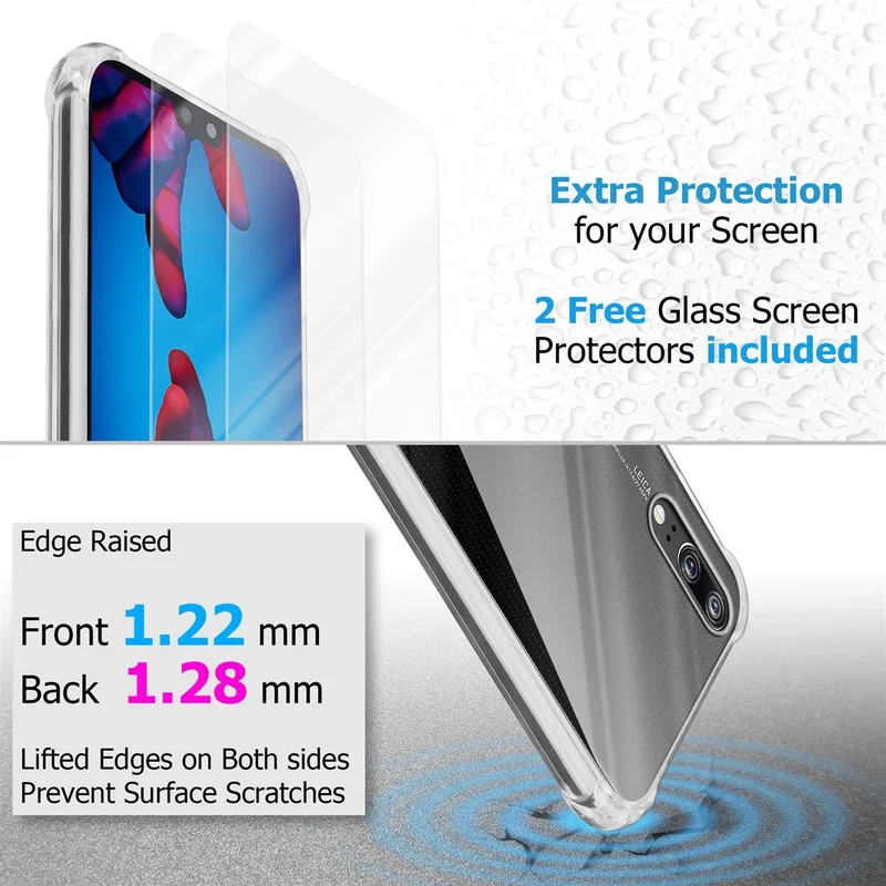 Cadorabo Hülle und 2x Tempered Schutzglas kompatibel mit Huawei P20 Hybrid Schutzhülle mit TPU Silikon-Rand und Acryl-Glas-Rücken