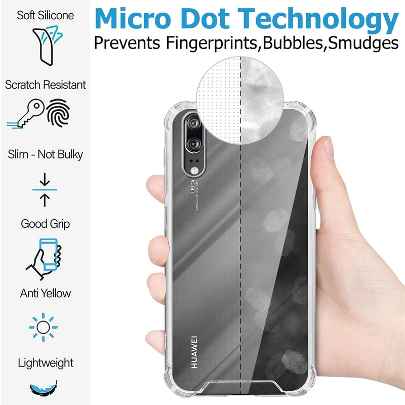 Cadorabo Hülle und 2x Tempered Schutzglas kompatibel mit Huawei P20 Hybrid Schutzhülle mit TPU Silikon-Rand und Acryl-Glas-Rücken