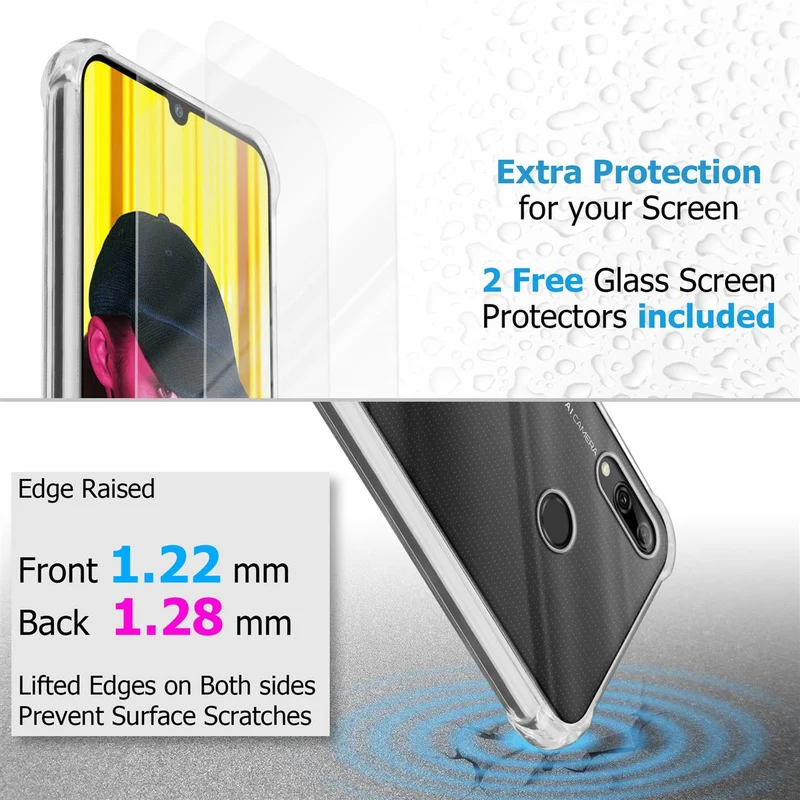 Cadorabo Hülle und 2x Tempered Schutzglas kompatibel mit Honor 10 LITE / Huawei P SMART 2019 Hybrid Schutzhülle mit TPU Silikon-Rand und Acryl-Glas-Rücken