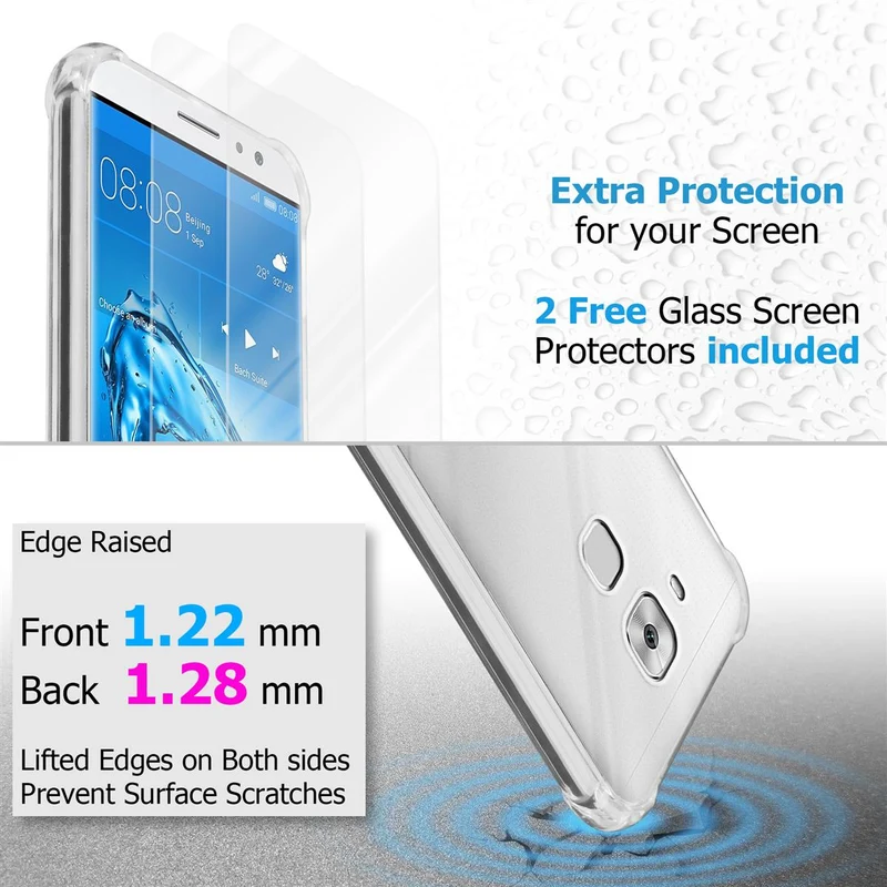 Cadorabo Hülle und 2x Tempered Schutzglas kompatibel mit Huawei NOVA PLUS Hybrid Schutzhülle mit TPU Silikon-Rand und Acryl-Glas-Rücken