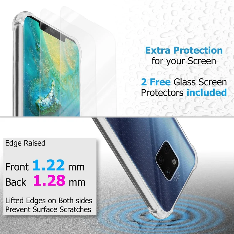 Cadorabo Hülle und 2x Tempered Schutzglas kompatibel mit Huawei MATE 20 PRO Hybrid Schutzhülle mit TPU Silikon-Rand und Acryl-Glas-Rücken