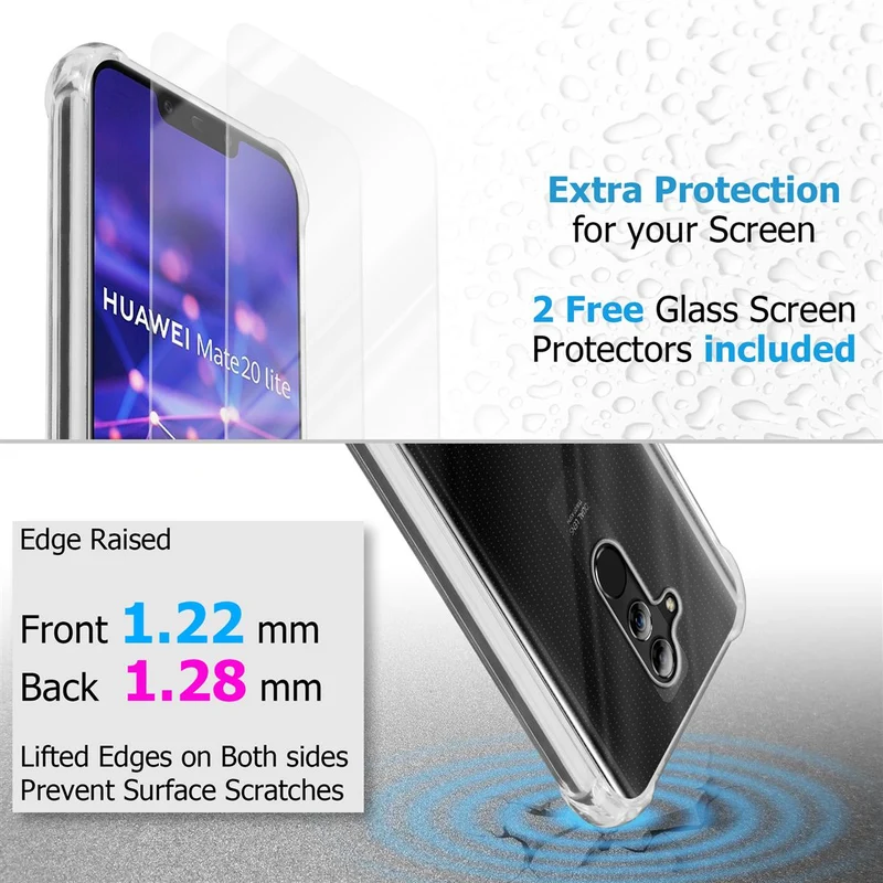 Cadorabo Hülle und 2x Tempered Schutzglas kompatibel mit Huawei MATE 20 LITE Hybrid Schutzhülle mit TPU Silikon-Rand und Acryl-Glas-Rücken
