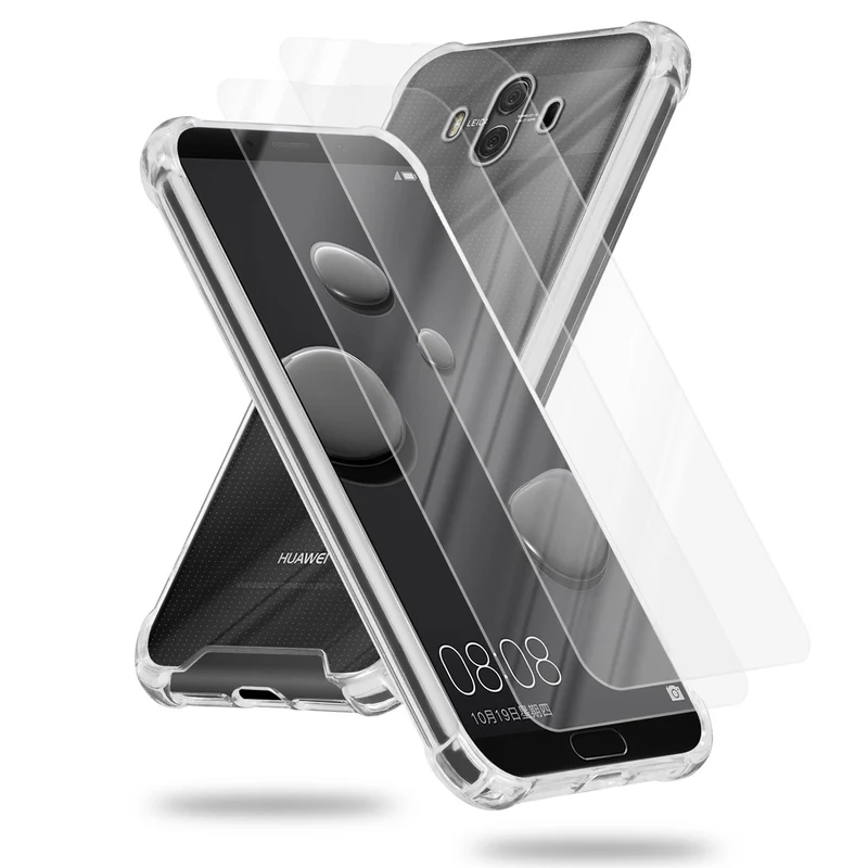 Cadorabo Hülle und 2x Tempered Schutzglas kompatibel mit Huawei MATE 10 / NOVA 2i Hybrid Schutzhülle mit TPU Silikon-Rand und Acryl-Glas-Rücken