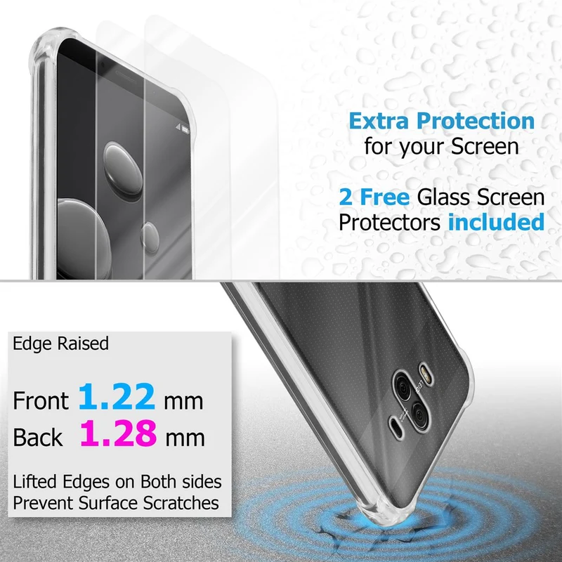 Cadorabo Hülle und 2x Tempered Schutzglas kompatibel mit Huawei MATE 10 / NOVA 2i Hybrid Schutzhülle mit TPU Silikon-Rand und Acryl-Glas-Rücken