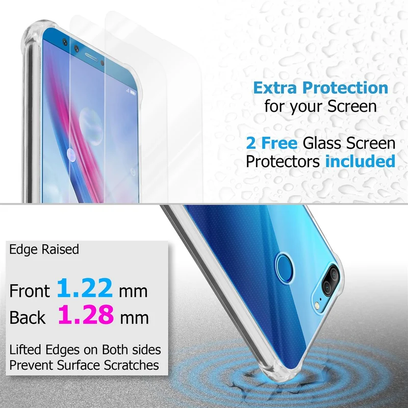 Cadorabo Hülle und 2x Tempered Schutzglas kompatibel mit Honor 9 LITE Hybrid Schutzhülle mit TPU Silikon-Rand und Acryl-Glas-Rücken
