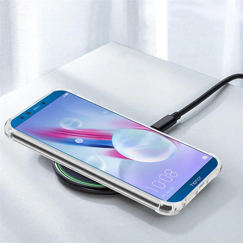 Cadorabo Hülle und 2x Tempered Schutzglas kompatibel mit Honor 9 LITE Hybrid Schutzhülle mit TPU Silikon-Rand und Acryl-Glas-Rücken