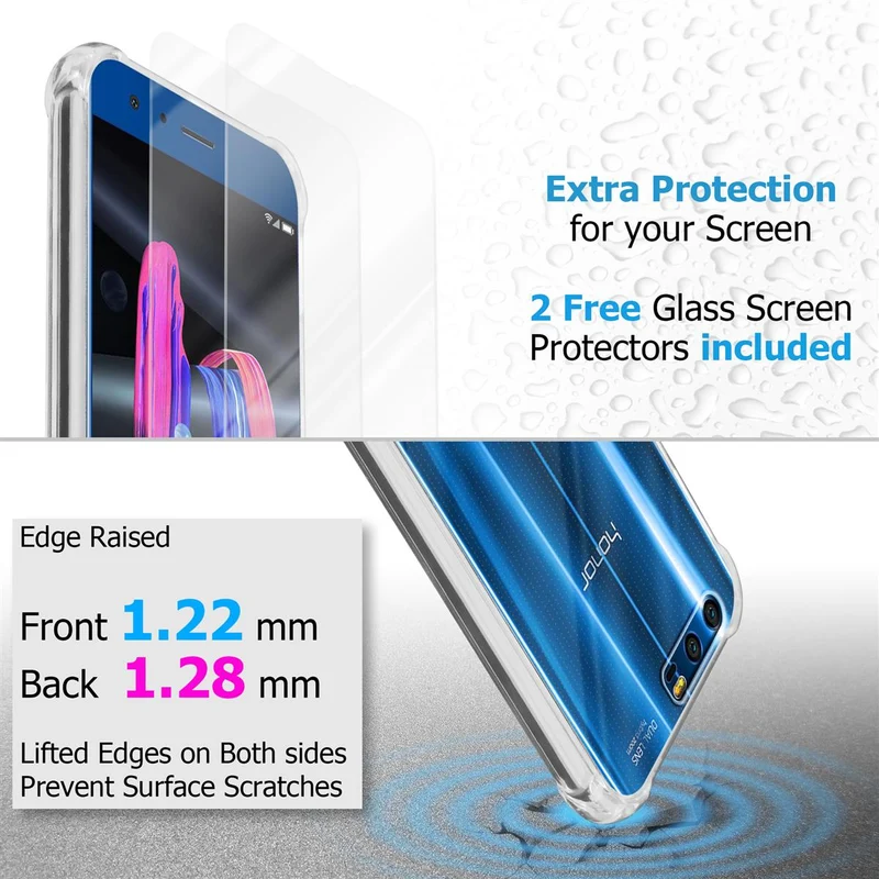 Cadorabo Hülle und 2x Tempered Schutzglas kompatibel mit Honor 9 Hybrid Schutzhülle mit TPU Silikon-Rand und Acryl-Glas-Rücken