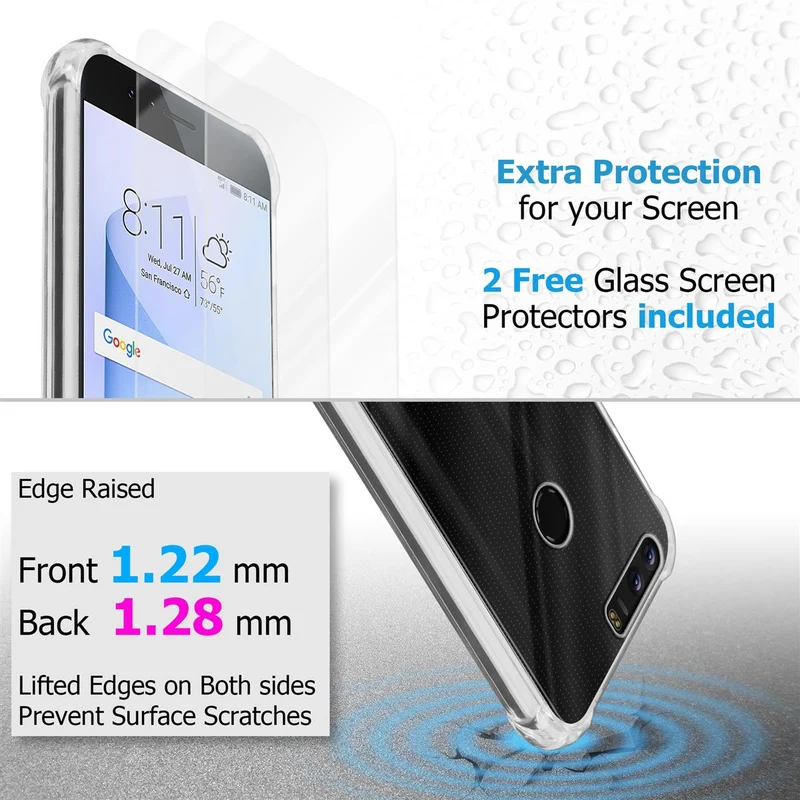 Cadorabo Hülle und 2x Tempered Schutzglas kompatibel mit Honor 8 / 8 PREMIUM Hybrid Schutzhülle mit TPU Silikon-Rand und Acryl-Glas-Rücken