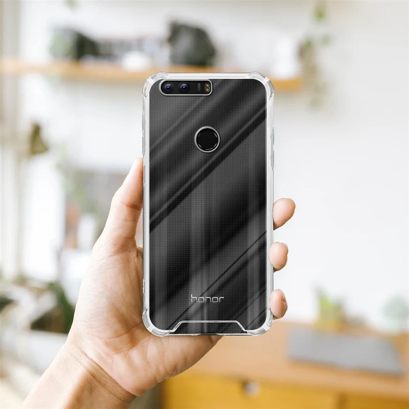 Cadorabo Hülle und 2x Tempered Schutzglas kompatibel mit Honor 8 / 8 PREMIUM Hybrid Schutzhülle mit TPU Silikon-Rand und Acryl-Glas-Rücken