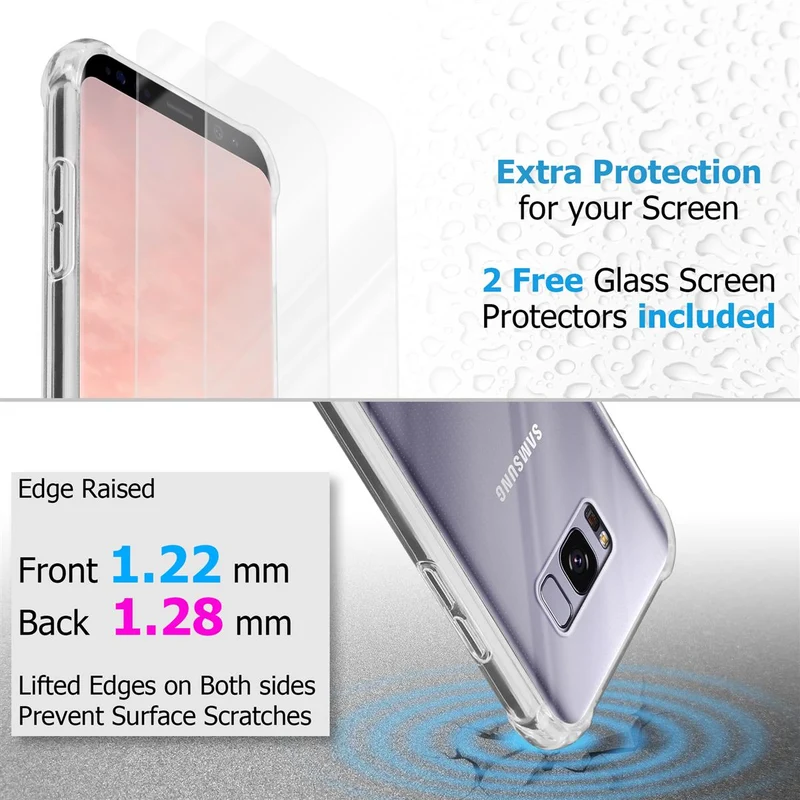 Cadorabo Hülle und 2x Tempered Schutzglas kompatibel mit Samsung Galaxy S8 PLUS Hybrid Schutzhülle mit TPU Silikon-Rand und Acryl-Glas-Rücken